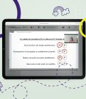 Tablet z otwartą stroną Internetową Platformy Edukacyjnej z widokiem na przykładowy webinar z edukacji wczesnoszkolnej w klasie 3 szkoły podstawowej.