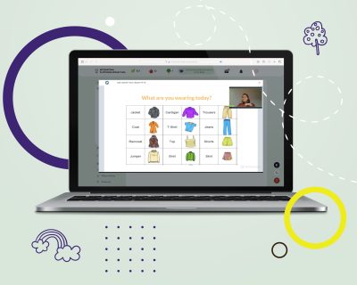 Laptop z otwartą stroną Internetową Platformy Edukacyjnej z widokiem na przykładowy webinar z języka angielskiego w klasie 3 szkoły podstawowej.