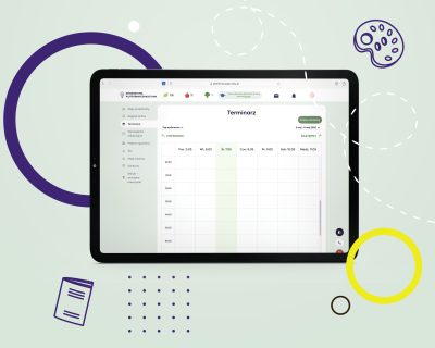 Tablet z widokiem na terminarz zajęć znajdujący się na Internetowej Platformie Edukacyjnej w klasie 5 szkoły podstawowej.