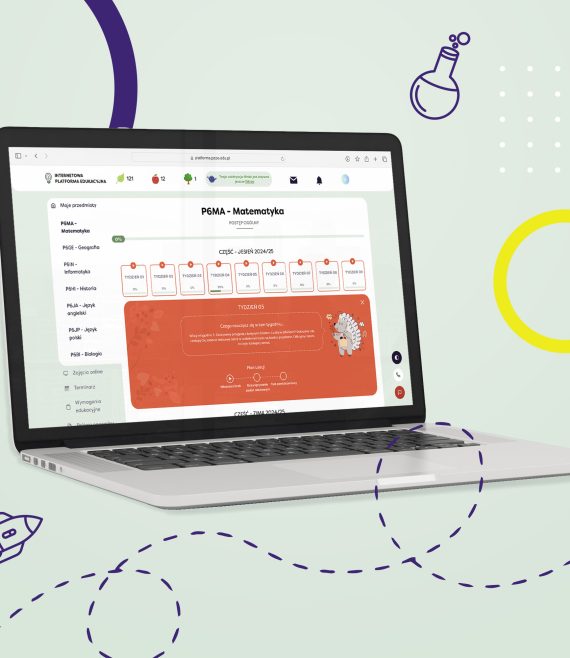 Laptop z otwartą stroną Internetową Platformy Edukacyjnej z widokiem na harmonogram zajęć z przedmiotu matematyka dla 6 klasy szkoły podstawowej.