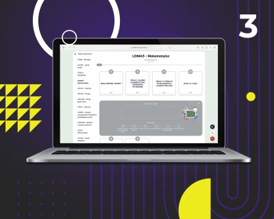 Laptop z otwartą stroną Internetową Platformy Edukacyjnej z widokiem na listę lekcji z matematyki dla 3 klasy liceum.